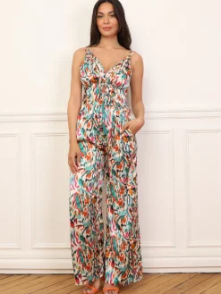 Outlet La Modeuse Combinaison ample à motif rétro Vert