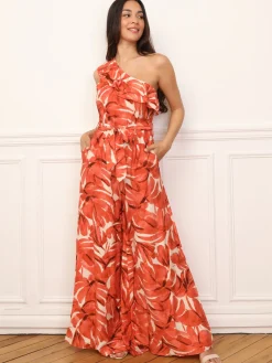 Online La Modeuse Combinaison asymétrique à motif tropical Orange