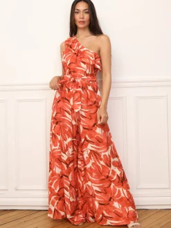 Online La Modeuse Combinaison asymétrique à motif tropical Orange