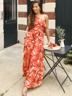 Online La Modeuse Combinaison asymétrique à motif tropical Orange