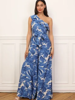Online La Modeuse Combinaison asymétrique à motif tropical Bleu