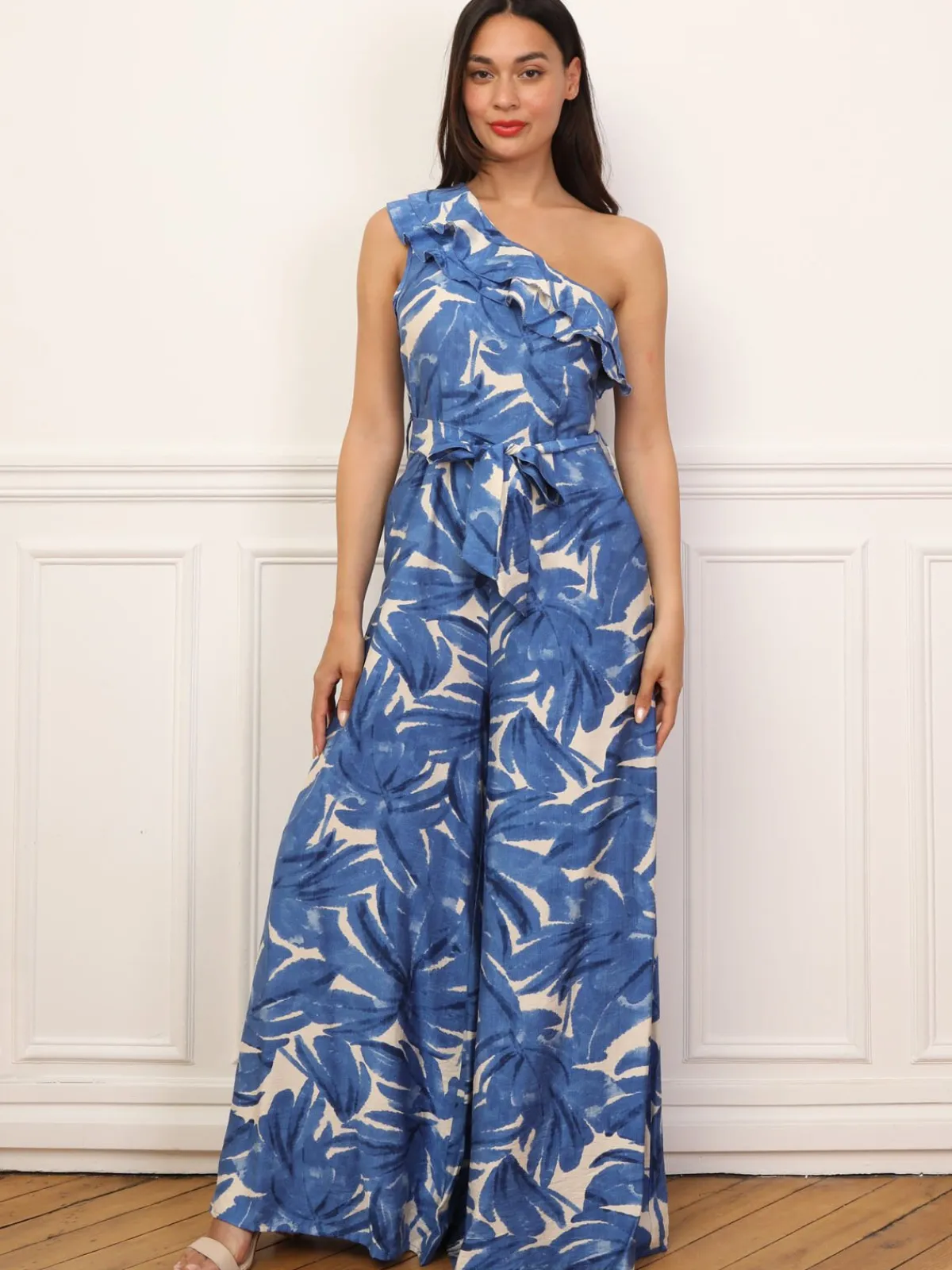 Online La Modeuse Combinaison asymétrique à motif tropical Bleu