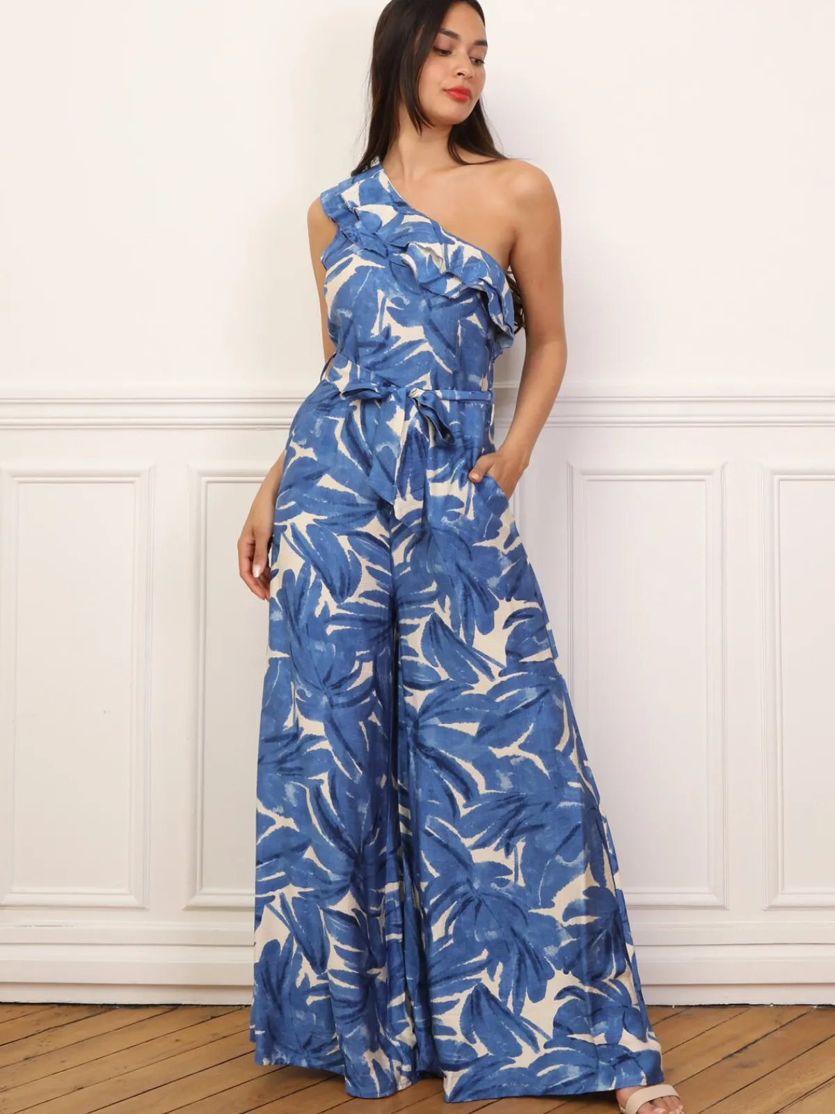 Online La Modeuse Combinaison asymétrique à motif tropical Bleu