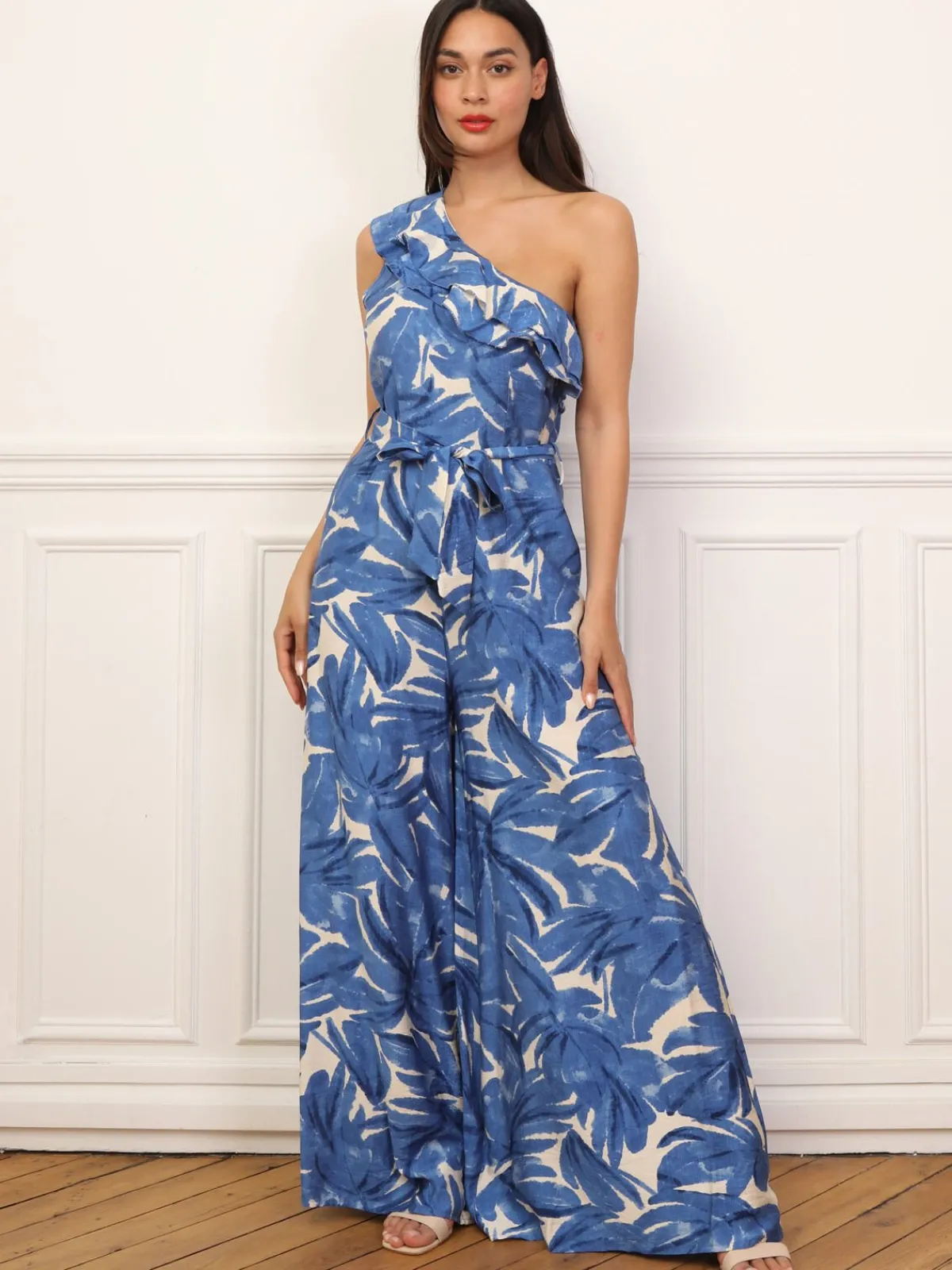 Online La Modeuse Combinaison asymétrique à motif tropical Bleu