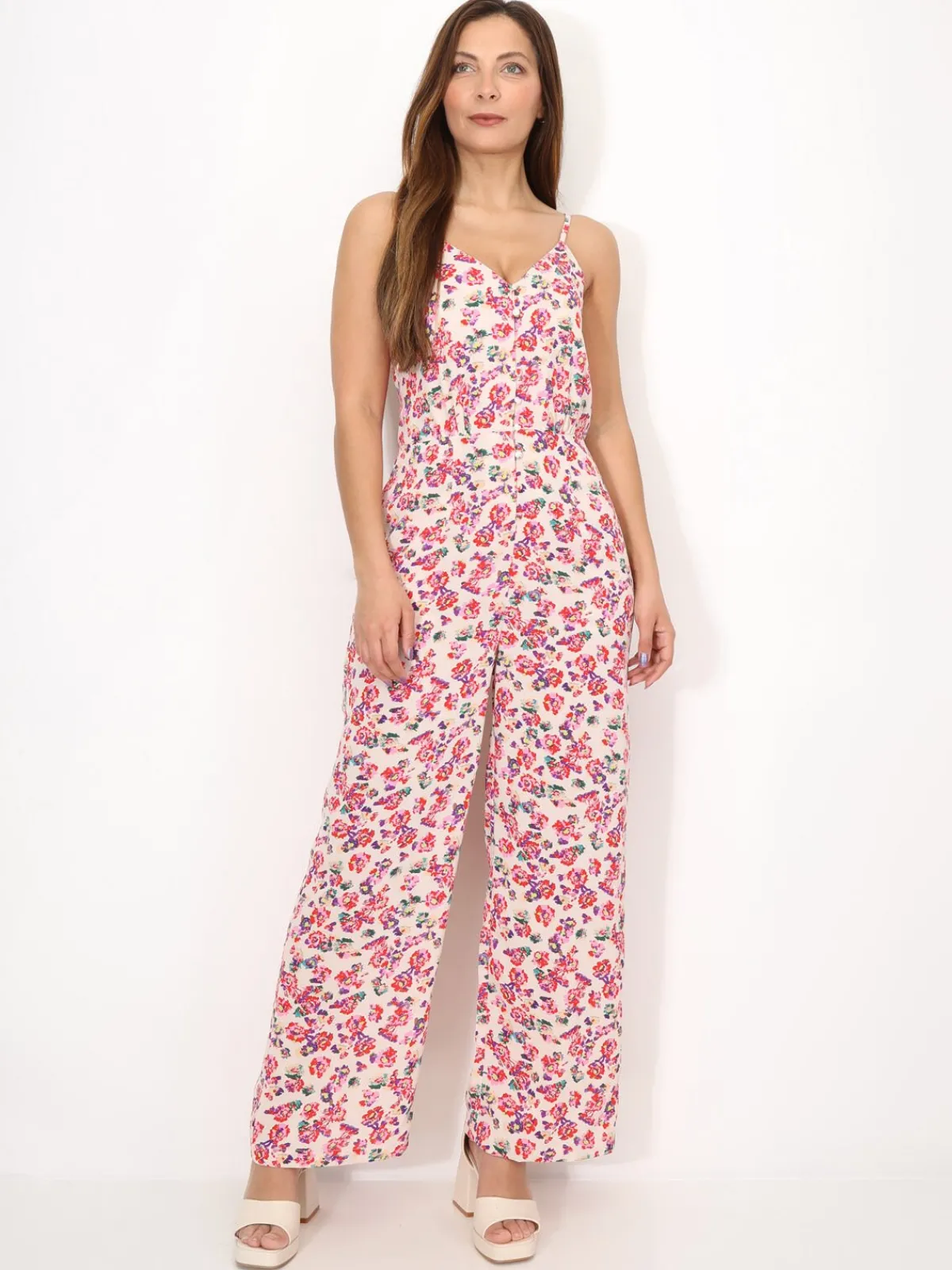 Sale La Modeuse Combinaison boutonnée à fleurs Beige