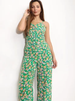 Discount La Modeuse Combinaison boutonnée à fleurs Vert