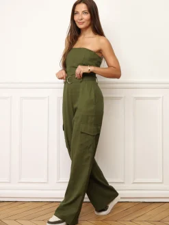 Outlet La Modeuse Combinaison bustier style cargo Kaki