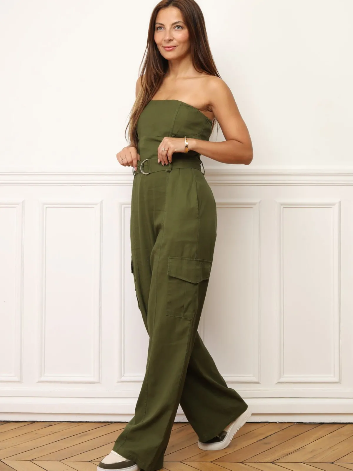 Outlet La Modeuse Combinaison bustier style cargo Kaki