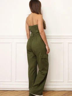 Outlet La Modeuse Combinaison bustier style cargo Kaki