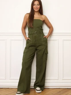 Outlet La Modeuse Combinaison bustier style cargo Kaki