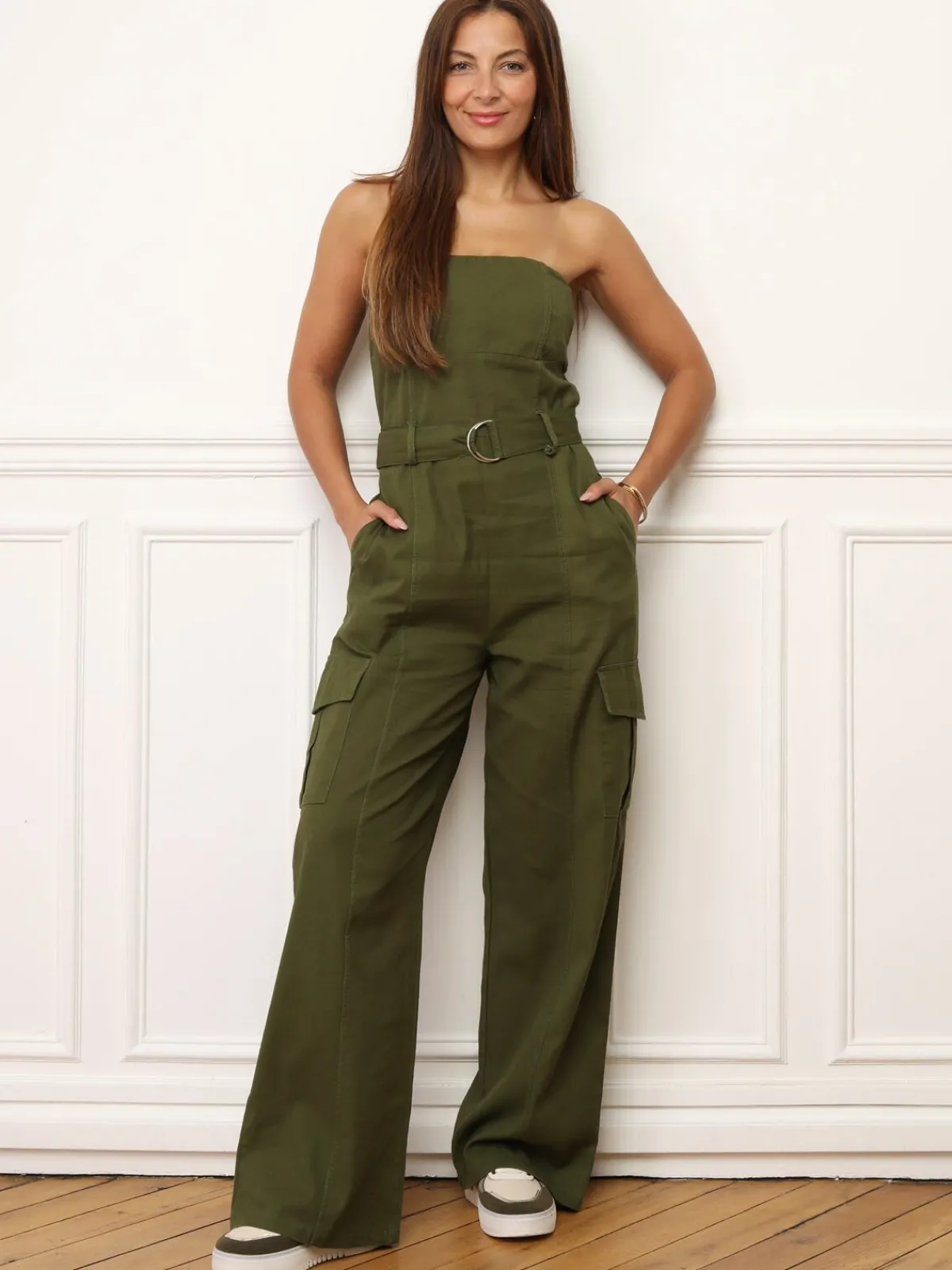 Outlet La Modeuse Combinaison bustier style cargo Kaki