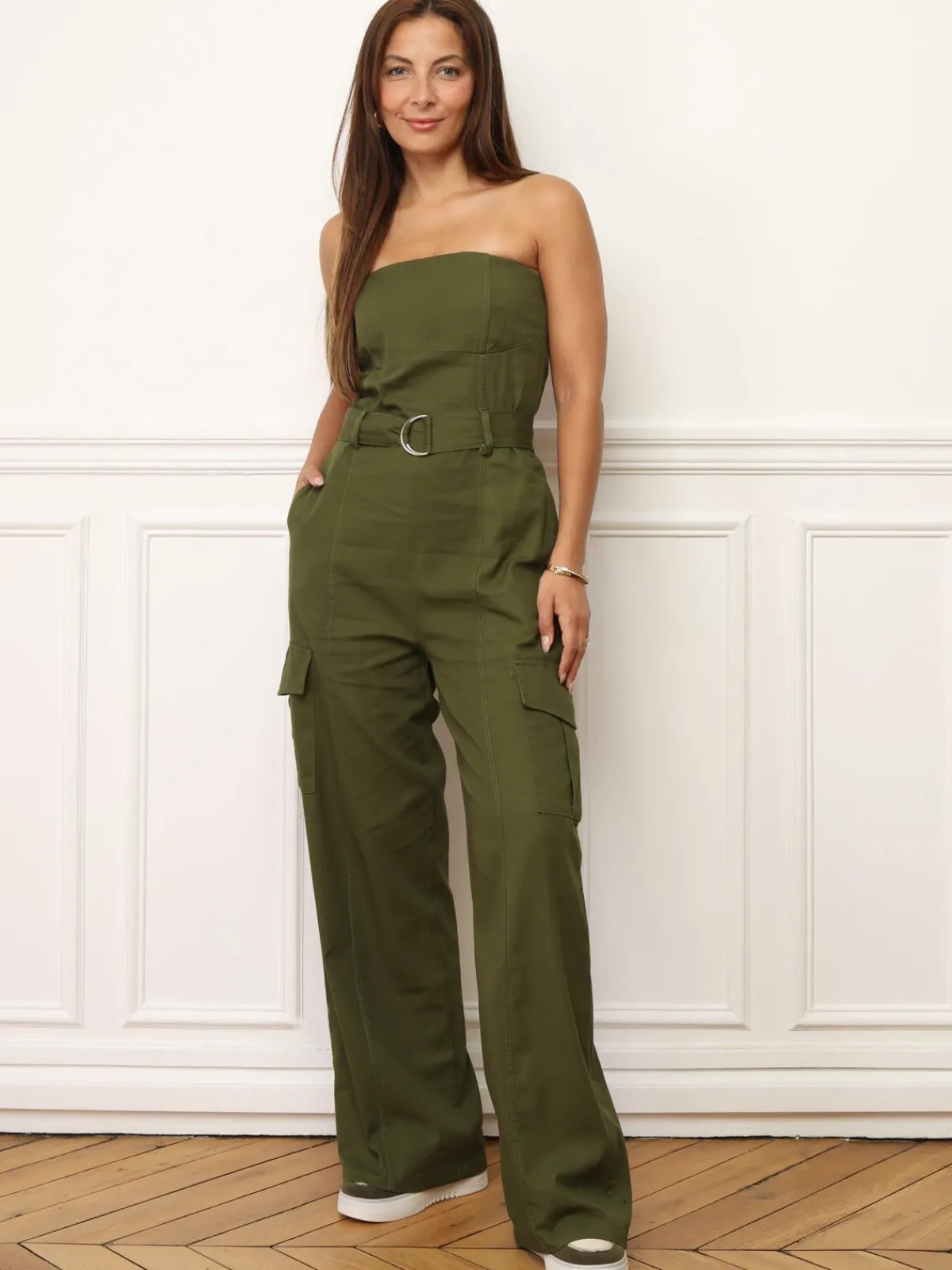 Outlet La Modeuse Combinaison bustier style cargo Kaki