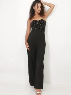 Hot La Modeuse Combinaison bustier style corset à sequins Noir