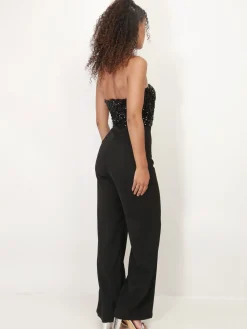 Hot La Modeuse Combinaison bustier style corset à sequins Noir