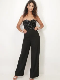 Hot La Modeuse Combinaison bustier style corset à sequins Noir