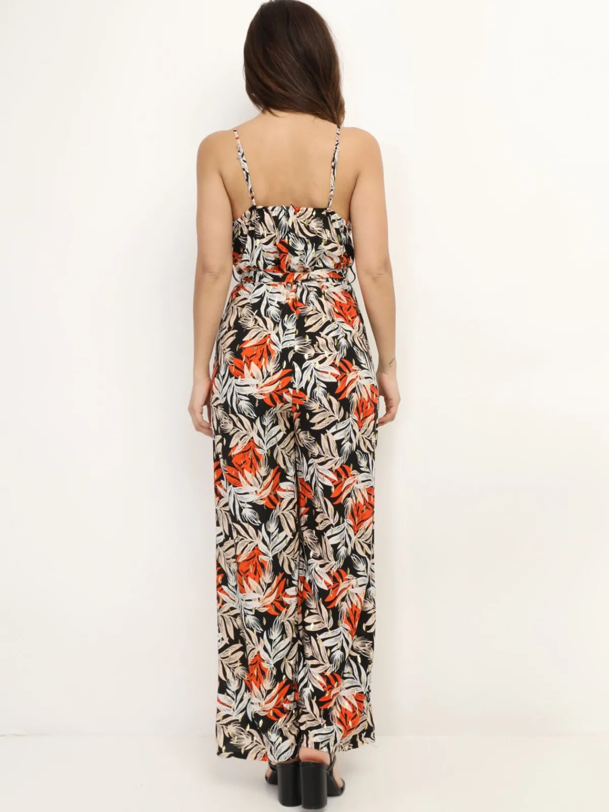 Hot La Modeuse Combinaison cache c艙ur à motif feuilles Noir