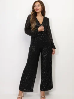 La Modeuse Combinaison cache-c艙ur à sequins Noir
