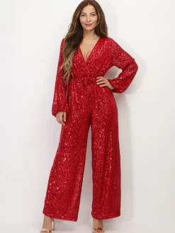 La Modeuse Combinaison cache-c艙ur à sequins Rouge