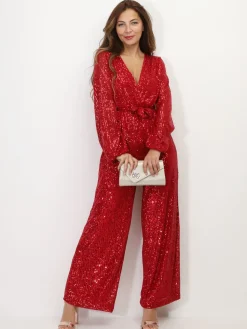 La Modeuse Combinaison cache-c艙ur à sequins Rouge