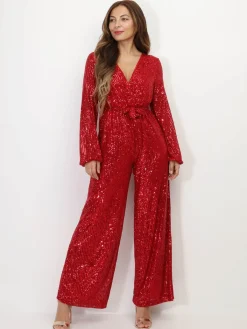 La Modeuse Combinaison cache-c艙ur à sequins Rouge
