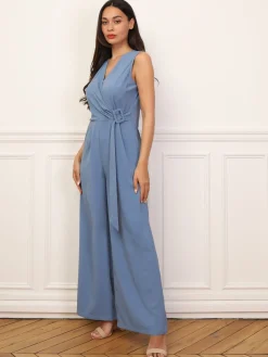 Hot La Modeuse Combinaison cache-c艙ur avec ceinture BleuGivré