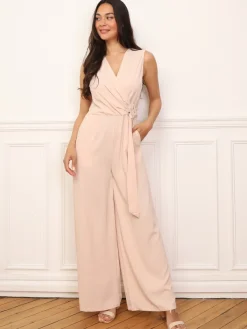 Outlet La Modeuse Combinaison cache-c艙ur avec ceinture Beige
