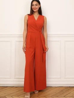 Outlet La Modeuse Combinaison cache-c艙ur avec ceinture Orange