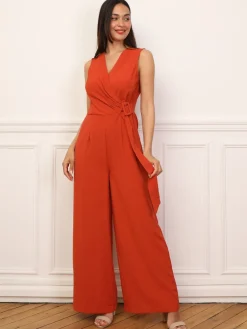 Outlet La Modeuse Combinaison cache-c艙ur avec ceinture Orange
