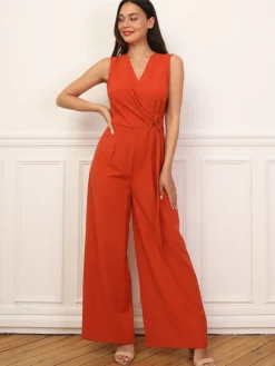 Outlet La Modeuse Combinaison cache-c艙ur avec ceinture Orange
