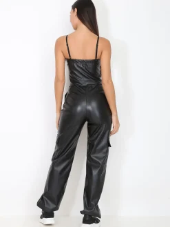 Outlet La Modeuse Combinaison cargo en simili Noir