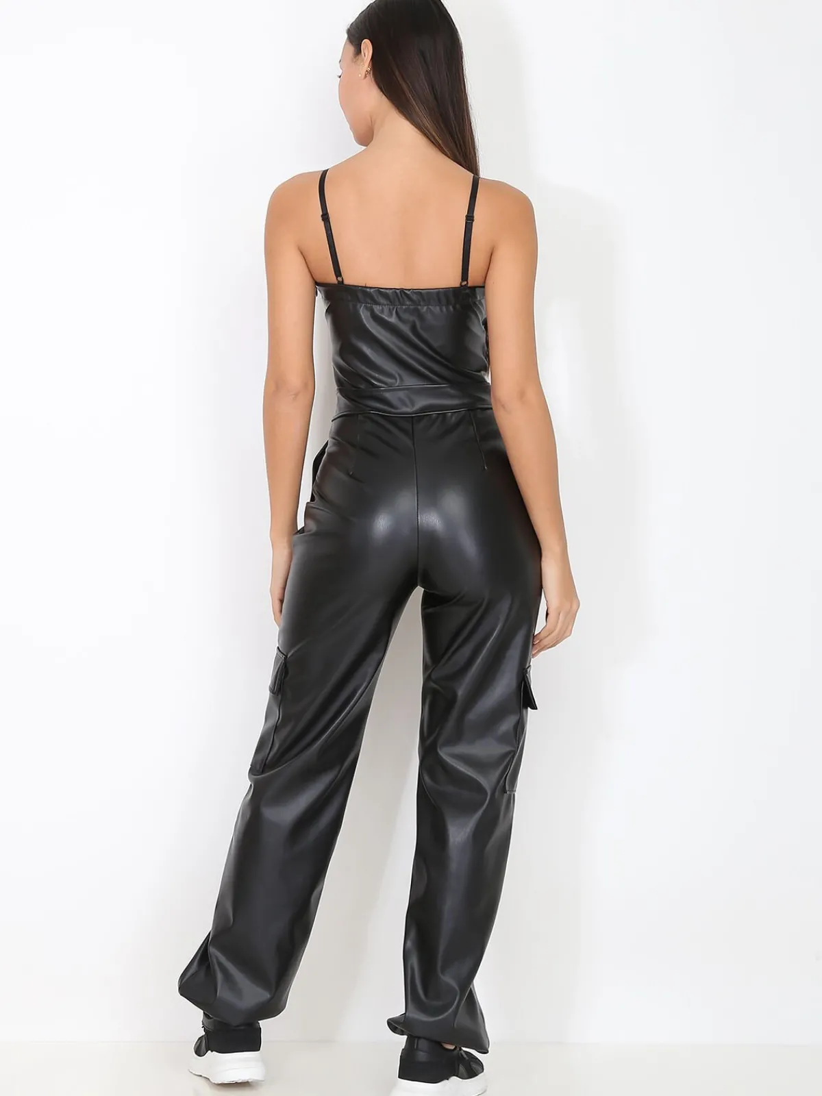 Outlet La Modeuse Combinaison cargo en simili Noir
