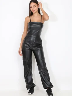 Outlet La Modeuse Combinaison cargo en simili Noir