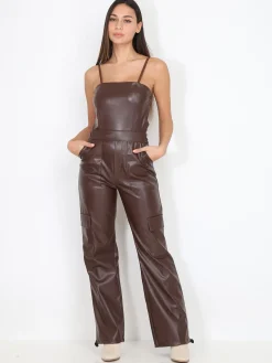New La Modeuse Combinaison cargo en simili Marronfoncé