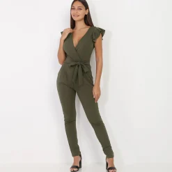 La Modeuse Combinaison ceinturée à volants Kaki