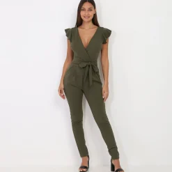 La Modeuse Combinaison ceinturée à volants Kaki