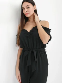 Online La Modeuse Combinaison ceinturée avec détail broderie Noir