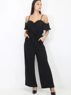 Online La Modeuse Combinaison ceinturée avec détail broderie Noir