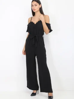 Online La Modeuse Combinaison ceinturée avec détail broderie Noir