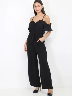 Online La Modeuse Combinaison ceinturée avec détail broderie Noir