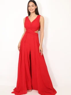 La Modeuse Combinaison cérémonie cut-out et drapée Rouge