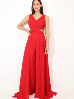 La Modeuse Combinaison cérémonie cut-out et drapée Rouge