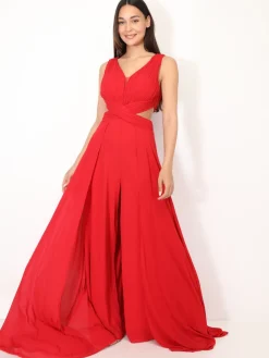La Modeuse Combinaison cérémonie cut-out et drapée Rouge