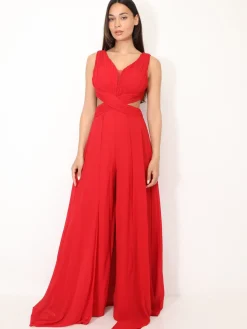 La Modeuse Combinaison cérémonie cut-out et drapée Rouge