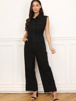 Best La Modeuse Combinaison effet lin à boutons Noir