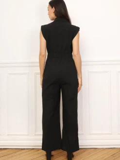 Best La Modeuse Combinaison effet lin à boutons Noir