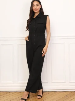Best La Modeuse Combinaison effet lin à boutons Noir