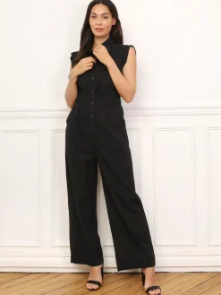 Best La Modeuse Combinaison effet lin à boutons Noir
