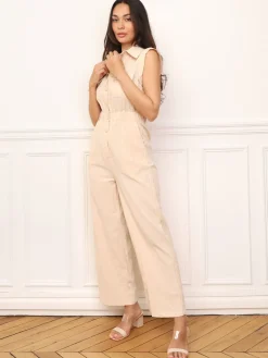 New La Modeuse Combinaison effet lin à boutons Beige