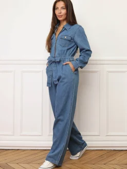 Clearance La Modeuse Combinaison en denim à zip Bleu