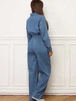 Clearance La Modeuse Combinaison en denim à zip Bleu